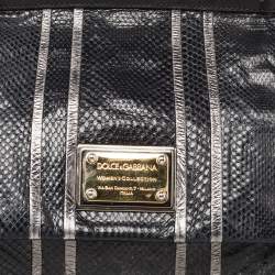 Pre Owned Dolce & Gabbana Black Snakeskin and Leather XL Miss Sicily Top Handle Bag