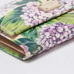 Pre Owned Dolce & Gabbana Multicolor Floral Print Leather Trifold Wallet