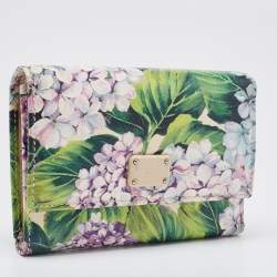 Pre Owned Dolce & Gabbana Multicolor Floral Print Leather Trifold Wallet