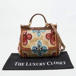 Pre Owned Dolce & Gabbana Multicolor Embroidered Fabric and Python Medium Miss Sicily Top Handle Bag