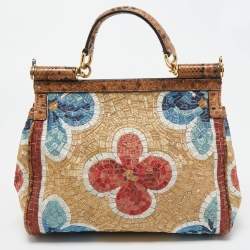 Pre Owned Dolce & Gabbana Multicolor Embroidered Fabric and Python Medium Miss Sicily Top Handle Bag