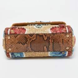 Pre Owned Dolce & Gabbana Multicolor Embroidered Fabric and Python Medium Miss Sicily Top Handle Bag