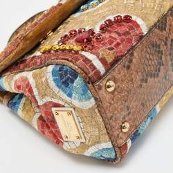 Pre Owned Dolce & Gabbana Multicolor Embroidered Fabric and Python Medium Miss Sicily Top Handle Bag