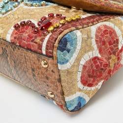 Pre Owned Dolce & Gabbana Multicolor Embroidered Fabric and Python Medium Miss Sicily Top Handle Bag