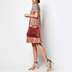Pre Owned Dolce and Gabbana Red/Black Python Medium Miss Sicily Top Handle Bag