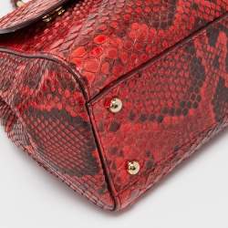 Pre Owned Dolce and Gabbana Red/Black Python Medium Miss Sicily Top Handle Bag