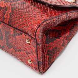 Pre Owned Dolce and Gabbana Red/Black Python Medium Miss Sicily Top Handle Bag
