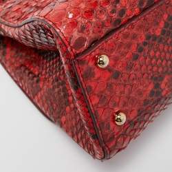 Pre Owned Dolce and Gabbana Red/Black Python Medium Miss Sicily Top Handle Bag