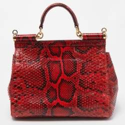 Pre Owned Dolce and Gabbana Red/Black Python Medium Miss Sicily Top Handle Bag
