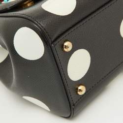 Pre Owned Dolce & Gabbana Black/White Polka Dot Leather Medium Crystal Embellished Miss Sicily Top Handle Bag
