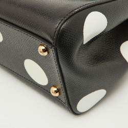 Pre Owned Dolce & Gabbana Black/White Polka Dot Leather Medium Crystal Embellished Miss Sicily Top Handle Bag
