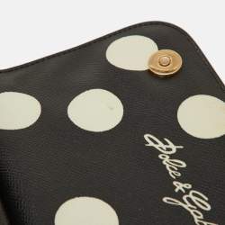 Pre Owned Dolce & Gabbana Black/White Polka Dot Leather Medium Crystal Embellished Miss Sicily Top Handle Bag