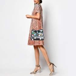 Pre Owned Dolce & Gabbana Black/White Polka Dot Leather Medium Crystal Embellished Miss Sicily Top Handle Bag