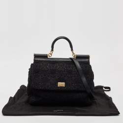 Pre Owned حقيبة دولتشي أند غابانا ميس سيسلي بيد علوية رافية كروشيه سوداء كبيرة