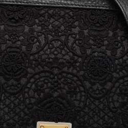 Pre Owned حقيبة دولتشي أند غابانا ميس سيسلي بيد علوية رافية كروشيه سوداء كبيرة