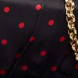 Pre Owned Dolce & Gabbana Black/Red Polka Dot Satin Sicily Chain Clutch