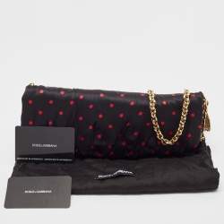 Pre Owned Dolce & Gabbana Black/Red Polka Dot Satin Sicily Chain Clutch