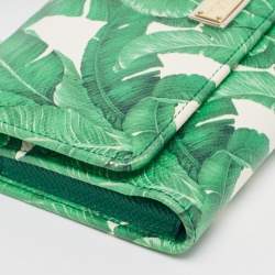 Pre Owned Dolce & Gabbana Green/White Printed Leather Miss Sicily Von Wallet on Chain
