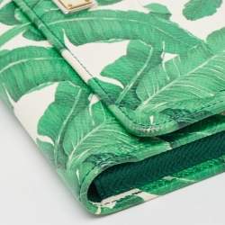 Pre Owned Dolce & Gabbana Green/White Printed Leather Miss Sicily Von Wallet on Chain