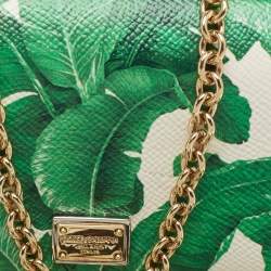 Pre Owned Dolce & Gabbana Green/White Printed Leather Miss Sicily Von Wallet on Chain