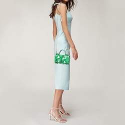 Pre Owned Dolce & Gabbana Green/White Printed Leather Miss Sicily Von Wallet on Chain