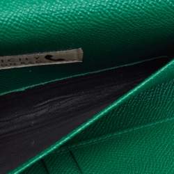 Pre Owned Dolce & Gabbana Green/White Printed Leather Miss Sicily Von Wallet on Chain