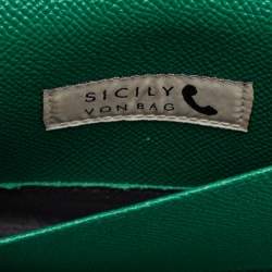 Pre Owned Dolce & Gabbana Green/White Printed Leather Miss Sicily Von Wallet on Chain
