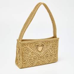 Pre Owned Dolce & Gabbana Gold Lurex Fabric Shoulder Bag