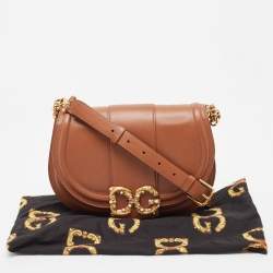 Pre Owned Dolce & Gabbana Brown Leather DG Amore Shoulder Bag