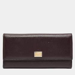 Pre Owned Dolce & Gabbana Dark Brown Leather Dauphine Flap Continental Wallet