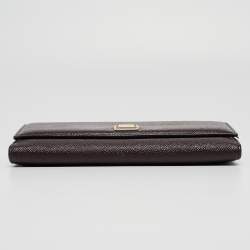 Pre Owned Dolce & Gabbana Dark Brown Leather Dauphine Flap Continental Wallet
