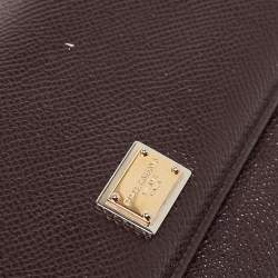 Pre Owned Dolce & Gabbana Dark Brown Leather Dauphine Flap Continental Wallet