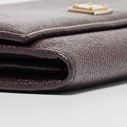 Pre Owned Dolce & Gabbana Dark Brown Leather Dauphine Flap Continental Wallet