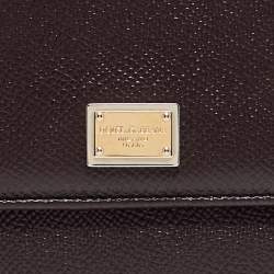 Pre Owned Dolce & Gabbana Dark Brown Leather Dauphine Flap Continental Wallet