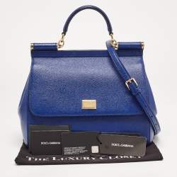 Pre Owned Dolce & Gabbana Blue Leather Regular Miss Sicily Top Handle Bag
