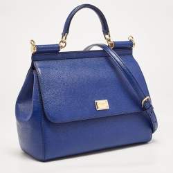 Pre Owned Dolce & Gabbana Blue Leather Regular Miss Sicily Top Handle Bag