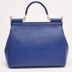 Pre Owned Dolce & Gabbana Blue Leather Regular Miss Sicily Top Handle Bag