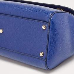 Pre Owned Dolce & Gabbana Blue Leather Regular Miss Sicily Top Handle Bag
