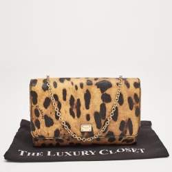 Pre Owned Dolce & Gabbana Brown/Black Leopard Print Coated Canvas Flap Chain Clutch