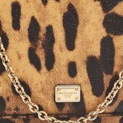Pre Owned Dolce & Gabbana Brown/Black Leopard Print Coated Canvas Flap Chain Clutch