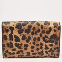 Pre Owned Dolce & Gabbana Brown/Black Leopard Print Coated Canvas Flap Chain Clutch