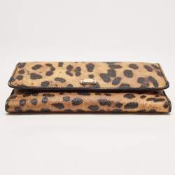 Pre Owned Dolce & Gabbana Brown/Black Leopard Print Coated Canvas Flap Chain Clutch