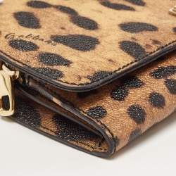 Pre Owned Dolce & Gabbana Brown/Black Leopard Print Coated Canvas Flap Chain Clutch