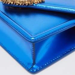 مملوكة مسبقًا Dolce & Gabbana Metallic Blue Leather Small Devotion Top Handle Bag