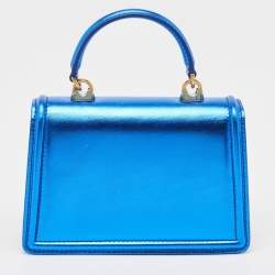 مملوكة مسبقًا Dolce & Gabbana Metallic Blue Leather Small Devotion Top Handle Bag