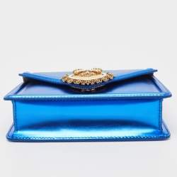 مملوكة مسبقًا Dolce & Gabbana Metallic Blue Leather Small Devotion Top Handle Bag