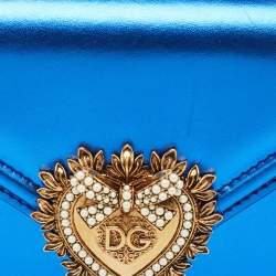 مملوكة مسبقًا Dolce & Gabbana Metallic Blue Leather Small Devotion Top Handle Bag