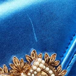 مملوكة مسبقًا Dolce & Gabbana Metallic Blue Leather Small Devotion Top Handle Bag