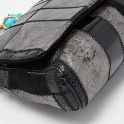 Pre Owned Dolce & Gabbana Black/Grey Mixed Leather and Snakeskin Patchwork Chain Bag