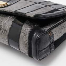 Pre Owned Dolce & Gabbana Black/Grey Mixed Leather and Snakeskin Patchwork Chain Bag